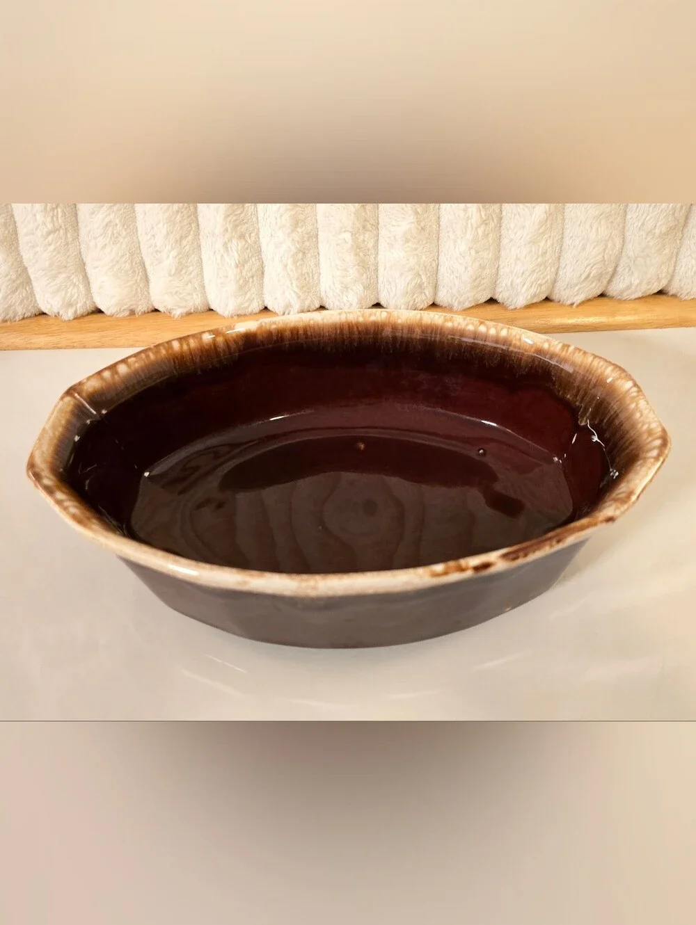Vintage McCoy Pottery Brown Drip Oval Casserole Dish Baker 7070 USA Oven Proof